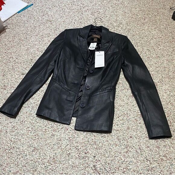Danier Black Leather Fitted Jacket Lined Womens Size XXS - Picture 3 of 7